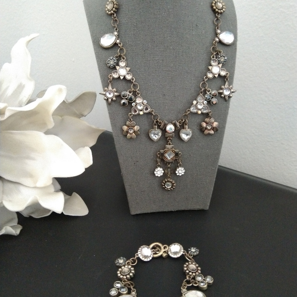 Jewel Box 8" VTG Silvery Necklace & Bracelet - Picture 3 of 6